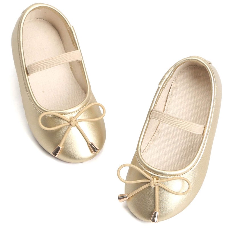 Felix & Flora Girls Mary Jane Flat Dress Shoe for Toddler Little Kid Party School (8 Toddler,Gold) - Image 1